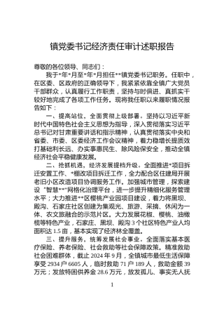 镇党委书记经济责任审计述职报告