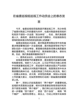 在省委巡视组巡视工作动员会上的表态发言