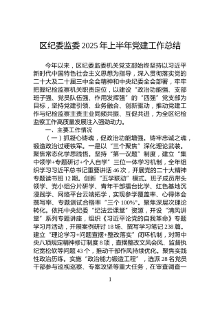 区纪委监委2025年上半年党建工作总结