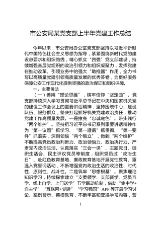 市公安局某党支部上半年党建工作总结