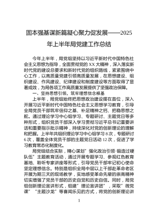 固本强基谋新篇凝心聚力促发展——2025年上半年局党建工作总结