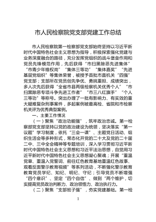 市人民检察院党支部党建工作总结