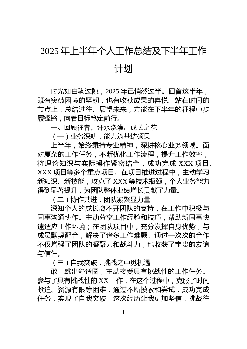 2025年上半年个人工作总结及下半年工作计划_第1页