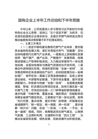 国有企业上半年工作总结和下半年思路