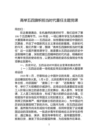 高举五四旗帜担当时代重任主题党课