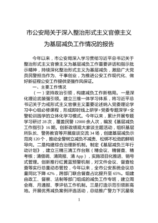 市公安局关于深入整治形式主义官僚主义为基层减负工作情况的报告