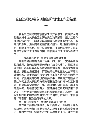 全区违规吃喝专项整治阶段性工作总结报告