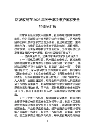 区发改局在2025年关于坚决维护国家安全的情况汇报