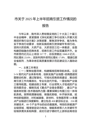 市关于2025年上半年招商引资工作情况的报告