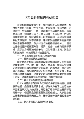 XX县乡村振兴调研报告