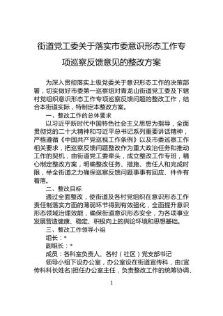 街道党工委关于落实市委意识形态工作专项巡察反馈意见的整改方案