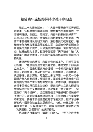 粮储青年应始终保持忠诚干净担当