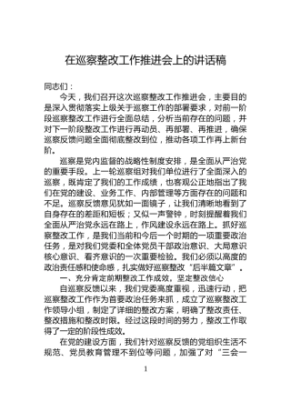 在巡察整改工作推进会上的讲话稿