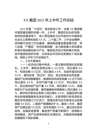 XX集团2025年上半年工作总结