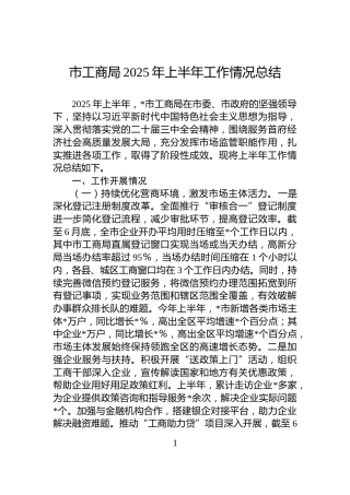 市工商局2025年上半年工作情况总结