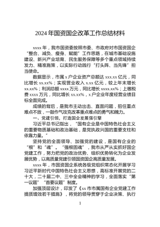 2024年国资国企改革工作总结材料