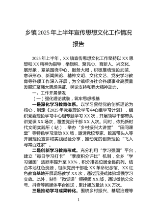 乡镇2025年上半年宣传思想文化工作情况报告