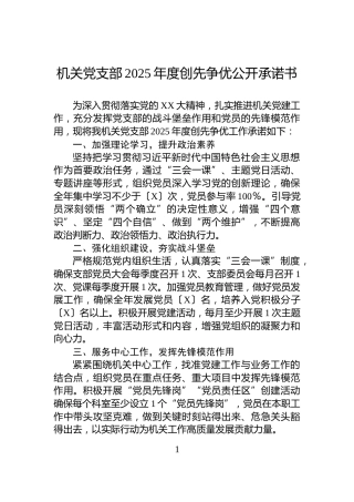 机关党支部2025年度创先争优公开承诺书