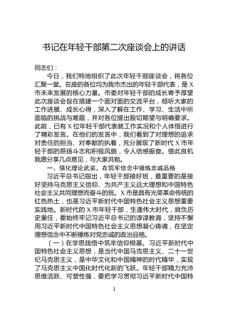 书记在年轻干部第二次座谈会上的讲话