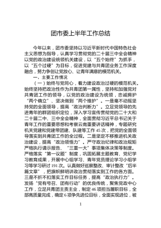 团市委上半年工作总结