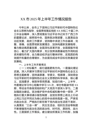 XX市2025年上半年工作情况报告
