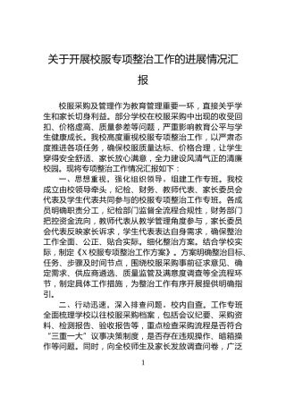 关于开展校服专项整治工作的进展情况汇报