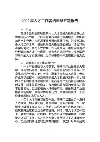 2025年人才工作者培训班专题报告