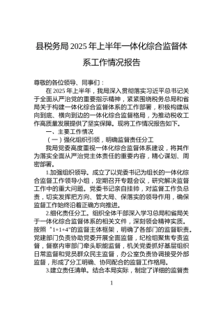 县税务局2025年上半年一体化综合监督体系工作情况报告