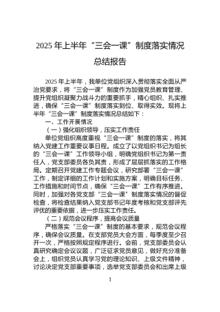 2025年上半年“三会一课”制度落实情况总结报告