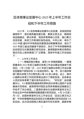 区体育事业发展中心2025年上半年工作总结和下半年工作思路