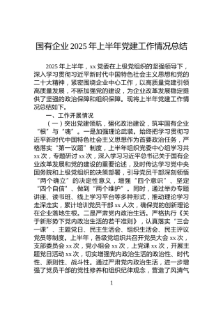国有企业2025年上半年党建工作情况总结