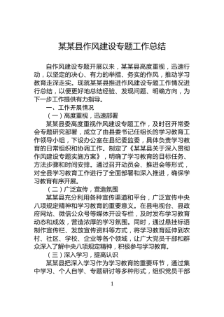 某某县作风建设专题工作总结