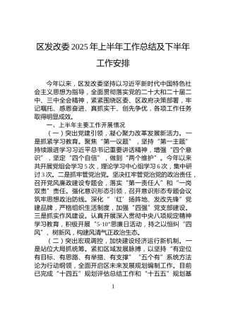 区发改委2025年上半年工作总结及下半年工作安排