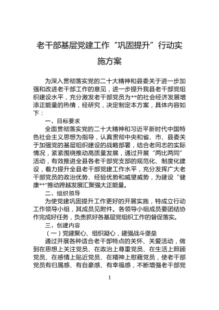 老干部基层党建工作“巩固提升”行动实施方案