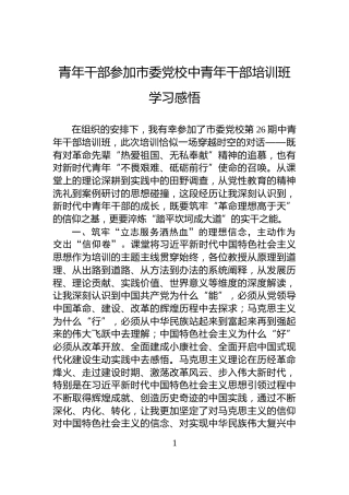 青年干部参加市委党校中青年干部培训班学习感悟
