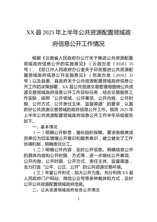 XX县2025年上半年公共资源配置领域政府信息公开工作情况