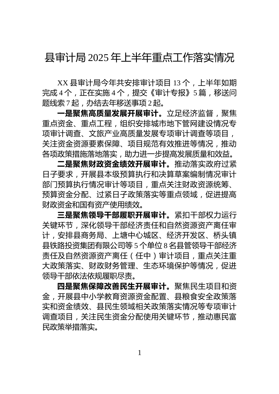 县审计局2025年上半年重点工作落实情况_第1页