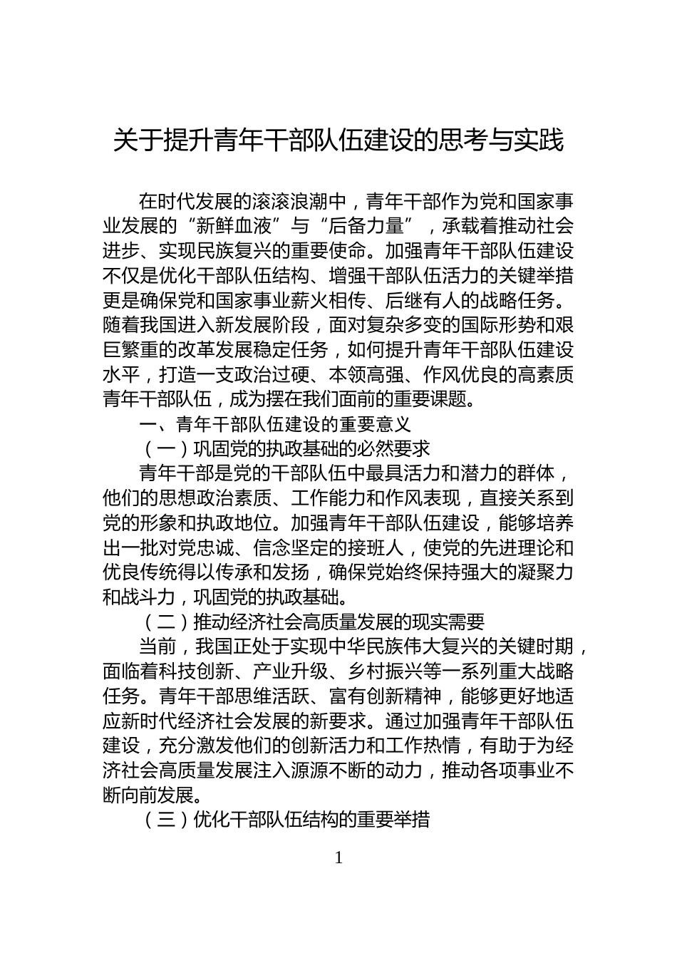 关于提升青年干部队伍建设的思考与实践_第1页