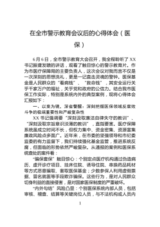 在全市警示教育会议后的心得体会（医保）