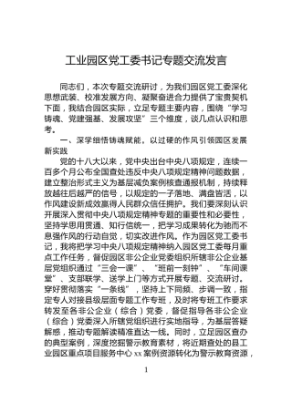 工业园区党工委书记专题交流发言