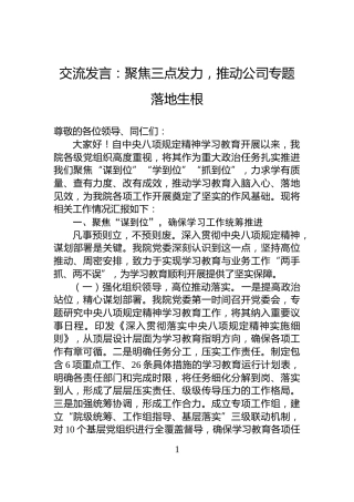 交流发言：聚焦三点发力，推动公司专题落地生根