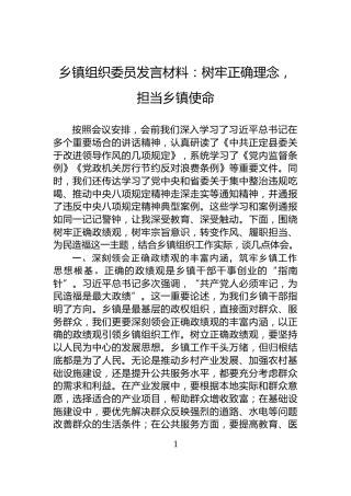 乡镇组织委员发言材料：树牢正确理念，担当乡镇使命