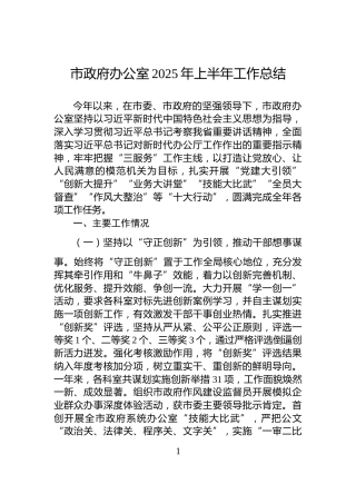 市政府办公室2025年上半年工作总结