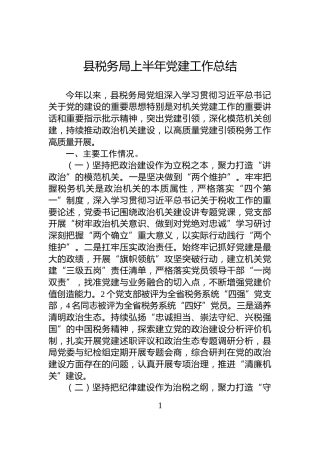 县税务局上半年党建工作总结