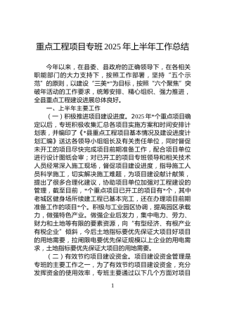 重点工程项目专班2025年上半年工作总结