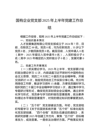 国有企业党支部2025年上半年党建工作总结
