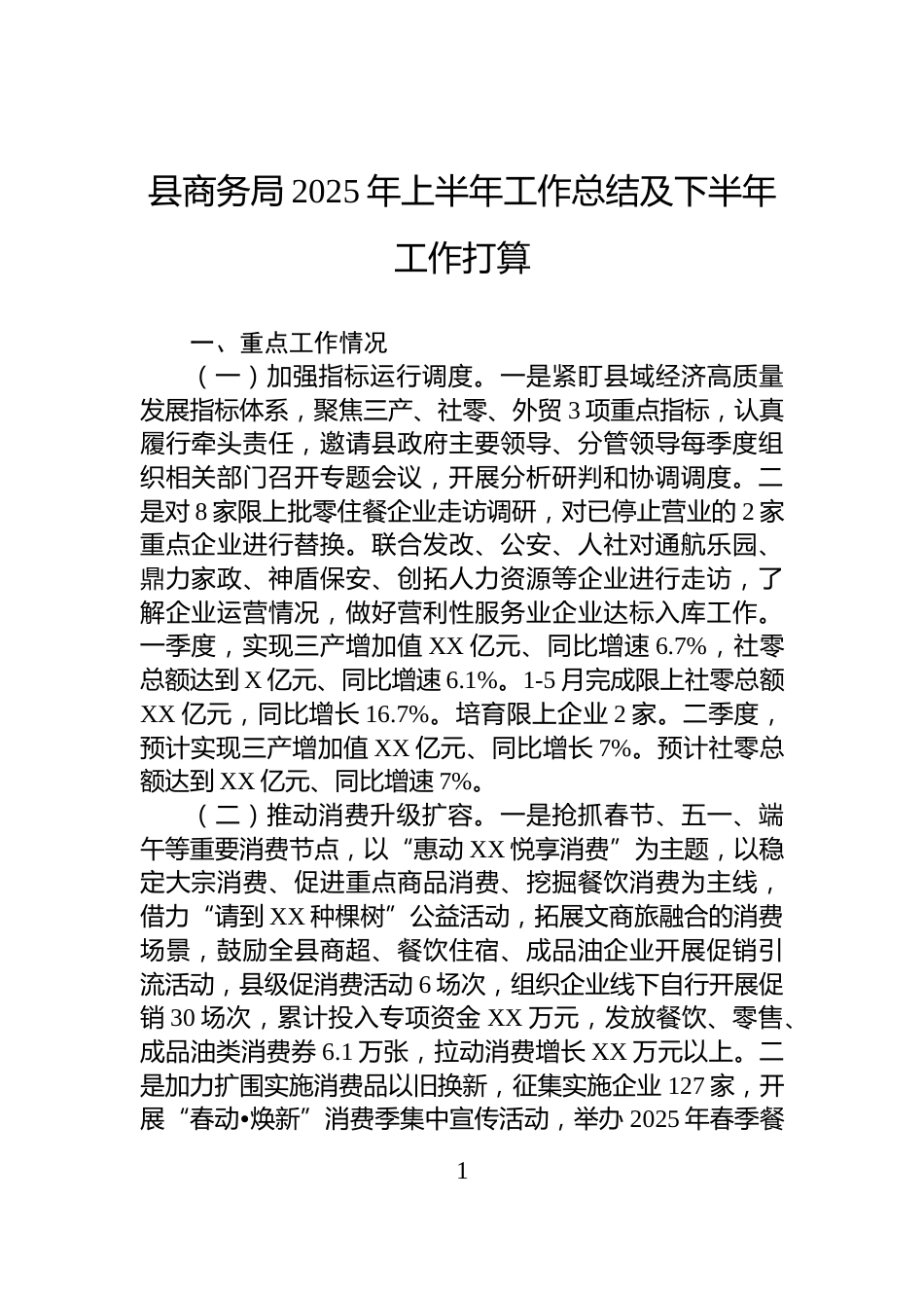 县商务局2025年上半年工作总结及下半年工作打算_第1页