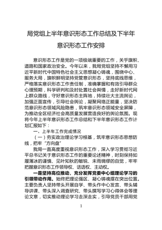 局党组上半年意识形态工作总结及下半年意识形态工作安排