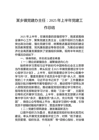 某乡镇党建办主任：2025年上半年党建工作总结