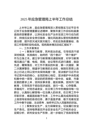 2025年应急管理局上半年工作总结